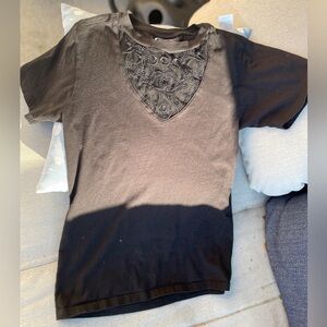 Midnight hour Black Tee with cosmic snake Lace Detail XS goth top shirt witchy